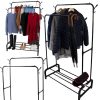 Álló ruhaakasztó polcokkal cipők és kabátok számára fém szekrény fekete