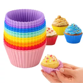   Silikon formák cupcakeshez, desszertekhez, muffinokhoz és sütőpapír tálcakhoz, 12 darab