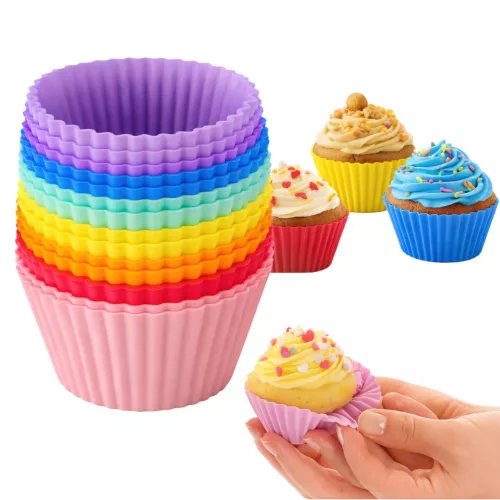 Silikon formák cupcakeshez, desszertekhez, muffinokhoz és sütőpapír tálcakhoz, 12 darab
