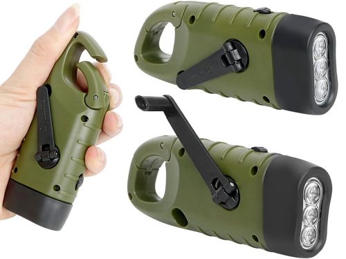 3 LED-es dinamós zseblámpa kiegészítő napelemmel, zöld