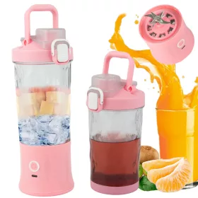   Hordozható USB-s, vezeték nélküli smoothie-keverő, jégaprító, rózsaszín
