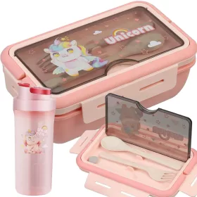   Uzsonnásdoboz reggeliződoboz ebéd evőeszközök vizes palackkal pink