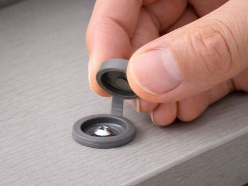 Sötétszürke csavarburkolatok, 100 db, búváródók bútorcsapokhoz