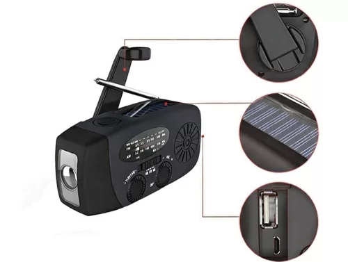 Napenergia-működésű zseblámpa újra tölthető akkumulátorral,dinamó, usb powerbank fekete