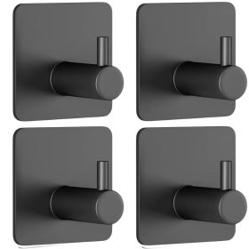   Öntapadó akasztók fürdőszobához, fém, 4 darab, fúrás nélkül fekete