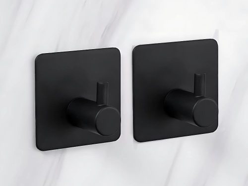 Öntapadó akasztók fürdőszobához, fém, 4 darab, fúrás nélkül fekete