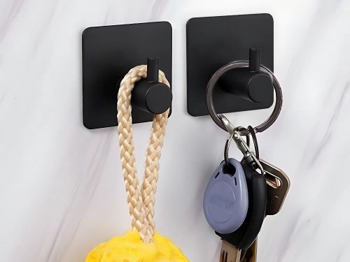 Öntapadó akasztók fürdőszobához, fém, 4 darab, fúrás nélkül fekete