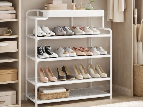 5 szintes cipőállvány fém szekrény szervező polccal fehér