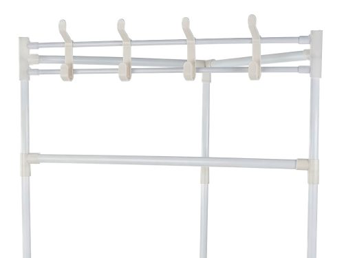 Sarokruhaakasztó cipőpolcokkal fém szekrény fehér