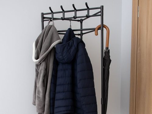 Sarokruhaakasztó cipőpolcokkal fém szekrény fekete