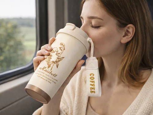 Thermal mug 530 ml szalmával és acél fogantyúval