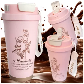 Thermal mug 530 ml szalmával és acél fogantyúval