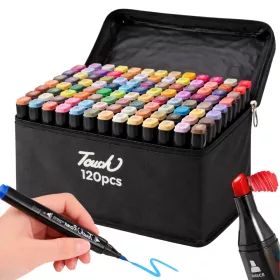   MARKERE ALCOOLICE TACTILE, SET 120 PIESE, PIX CU VERSO DUBLU, HUSA