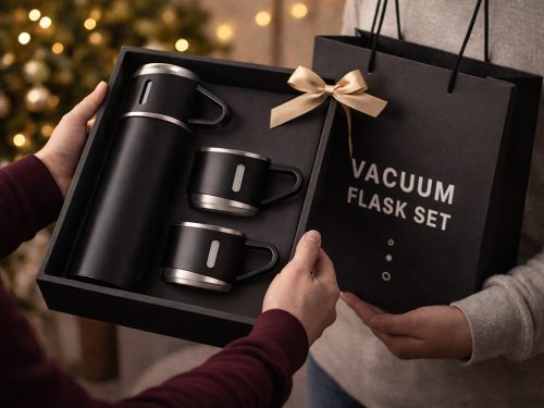 400 ml-es termosz, 3 csészés, rozsdamentes acélból