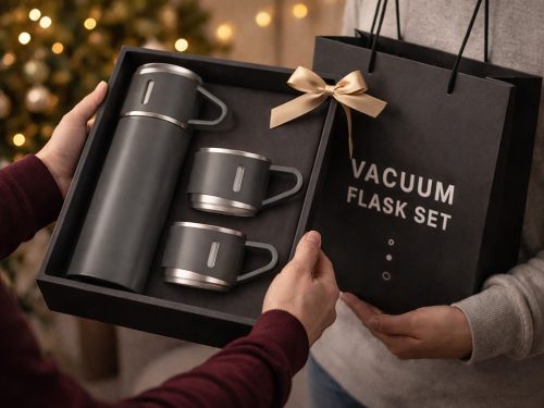 400 ml-es termosz, 3 csészés, rozsdamentes acélból