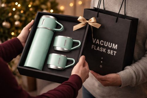 400 ml-es termosz, 3 csészés, rozsdamentes acélból