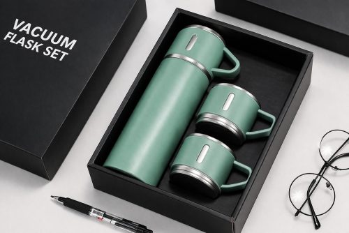 400 ml-es termosz, 3 csészés, rozsdamentes acélból