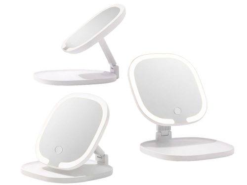 LED-es, USB-ről tölthető, háttérvilágításos, összecsukható sminktükör