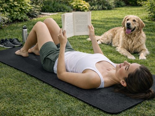 Jóga, pilates, fitness és torna gyakorlószőnyeg, edzőszőnyeg, fogóval, 183 cm fekete