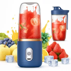   HORDOZHATÓ BLENDER, ELEKTROMOS KEVERŐGÉP, USB-TÖLTÉS, 6 KÉS, SMOOTHIE