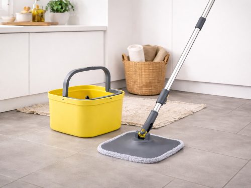 360°-ban forgó felmosófej, vödör, 2 db mikroszálas betét és lefolyó sárga