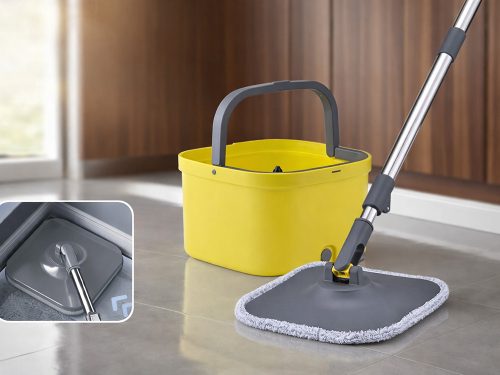 360°-ban forgó felmosófej, vödör, 2 db mikroszálas betét és lefolyó sárga