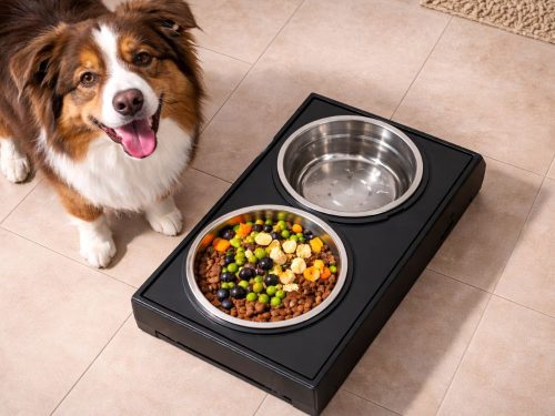 Kutya macska dupla tál állványon, 2x nagy méret, rozsdamentes acél