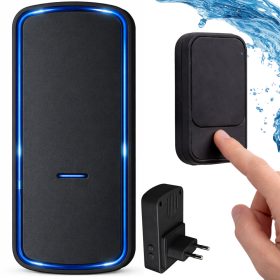   Vezeték nélküli, kinetikus led-es csengő ajtóhoz és kapuhoz, 130 m hatótávolsággal, vízálló fekete