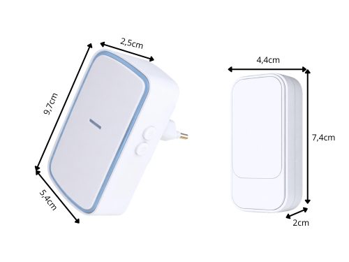 Vezeték nélküli, kinetikus led-es csengő ajtóhoz és kapuhoz, 130 m hatótávolsággal, vízálló fehér