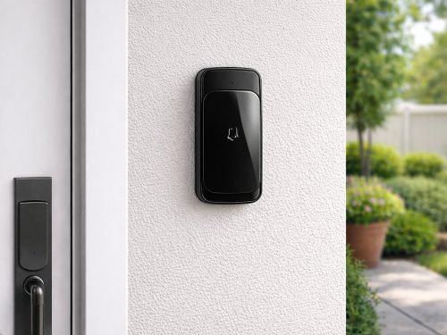 Vezeték nélküli ajtó- és kapucsengő, 300 m hatótávolság, led-es, elemes, vízálló fekete