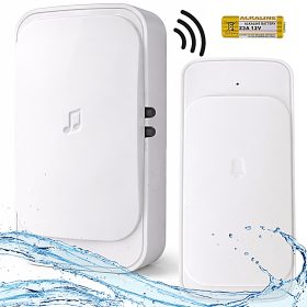   Vezeték nélküli ajtó- és kapucsengő, 300 m hatótávolság, led-es, elemes, vízálló fehér