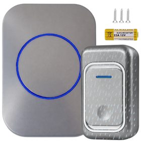   Vezeték nélküli ajtó- és kapucsengő, 300 m hatótávolság, led-es, elemes, vízálló szürke