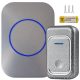 Vezeték nélküli ajtó- és kapucsengő, 300 m hatótávolság, led-es, elemes, vízálló szürke
