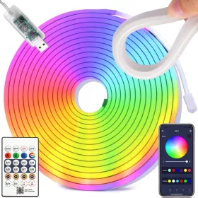   Neon led-szalag 5 m rgb bluetooth alkalmazás távirányító vízálló rugalmas