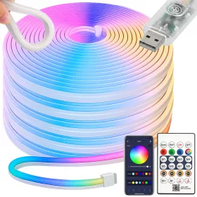   10 m-es rgb neon led-szalag, bluetooth, alkalmazás, távirányító, vízálló, rugalmas