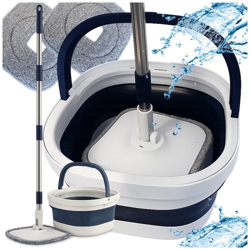 360°-ban forgó, lapos mop, összecsukható vödörrel, forgó vödör, 2 db mikroszálas
