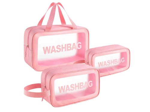 UTAZÓ KOZMETIKAI TÁSKA SZETT 3AZ1BEN ÁTLÁTSZÓ KOZMETIKUMOKHOZ