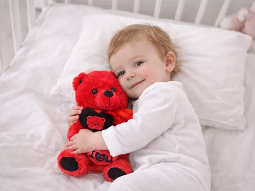 Plüssmaci„i love you” szívvel – ajándék, ölelhető kisállat, piros