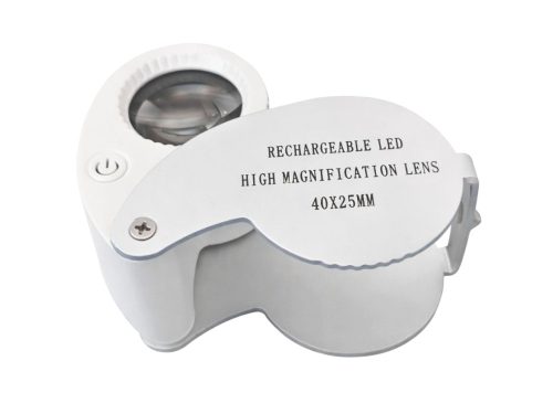 ÉKSZERÉSZ NAGYÍTÓ, 40-SZERES NAGYÍTÁS, ZSEBES, Összcsukható, 25 mm-ES, 9 LED-ES