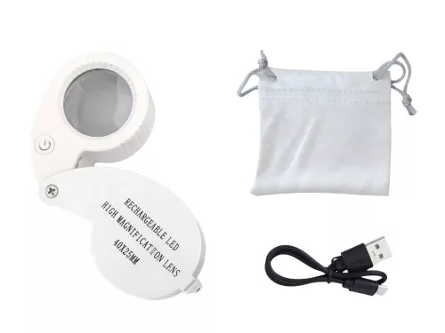 ÉKSZERÉSZ NAGYÍTÓ, 40-SZERES NAGYÍTÁS, ZSEBES, Összcsukható, 25 mm-ES, 9 LED-ES