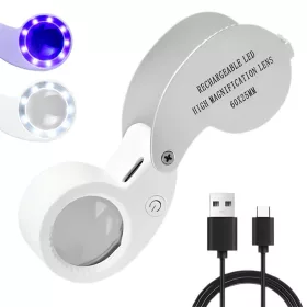   60-szoros nagyítású, összecsukható, usb-ről tölthető, led-es uv ékszerész nagyító olvasáshoz