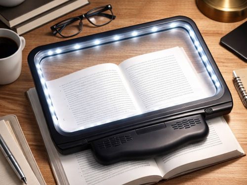 2,5-szeres nagyítású, hordozható, led-es háttérvilágítású olvasó nagyító, 3 üzemmóddal, usb-töltéssel