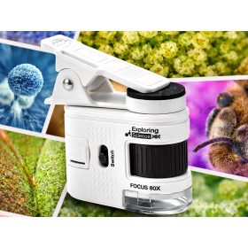   Kompakt mikroszkóp, mobiltelefonra rögzíthető nagyító, 80-szoros zoom, led, uv