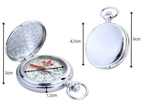 ZSEBIRÁNYTŰ, KLASSZIKUS, ZÁRÓS, FÉMBŐL KÉSZÜLT, EZÜST SZÍNŰ