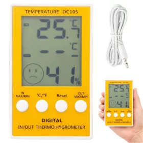   Digitális hőmérő és páramérő belső/külső érzékelővel, lcd-képernyővel