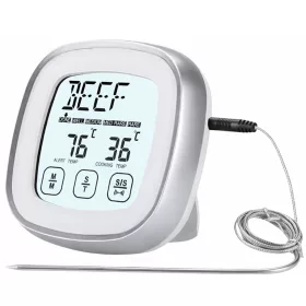   Húshőmérő és ételhőmérő érintőképernyős digitális hőmérő sütéshez, lcd-képernyővel ezüst