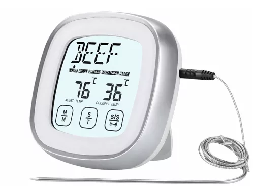 Húshőmérő és ételhőmérő érintőképernyős digitális hőmérő sütéshez, lcd-képernyővel ezüst