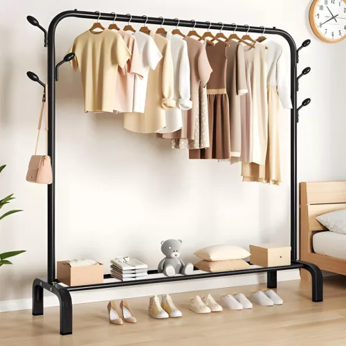 RENEW FORCE® Álló ruhaállvány 110 × 40 × 146 cm – fém ruhásszekrény cipőpolccal