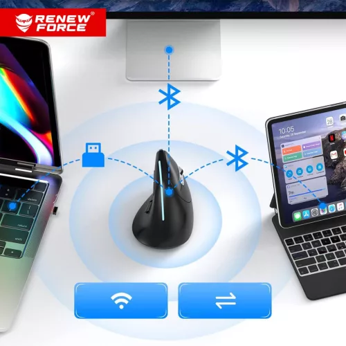 Vezeték nélküli Bluetooth + USB 2,4 GHz-es függőleges egér